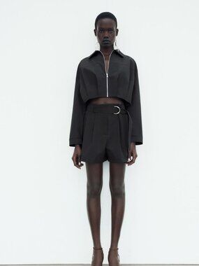 ZARA Belted Shorts with Darts Black Size Small- also have the matching jacket